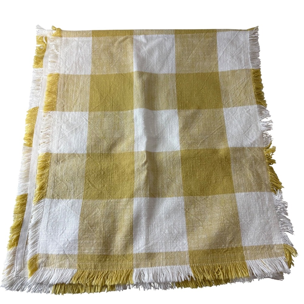 Mustard Yellow Buffalo Check Fringed Table Runner Farmhouse Decor 18x40 Fall